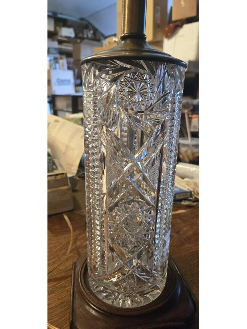Vintage Pressed Glass Crystal? Cylinder Table Lamp. 22